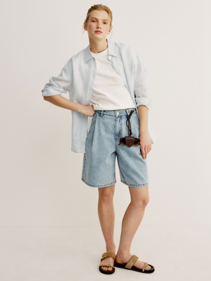 Широкие джинсовые шорты Sela, голубой, арт. 52125