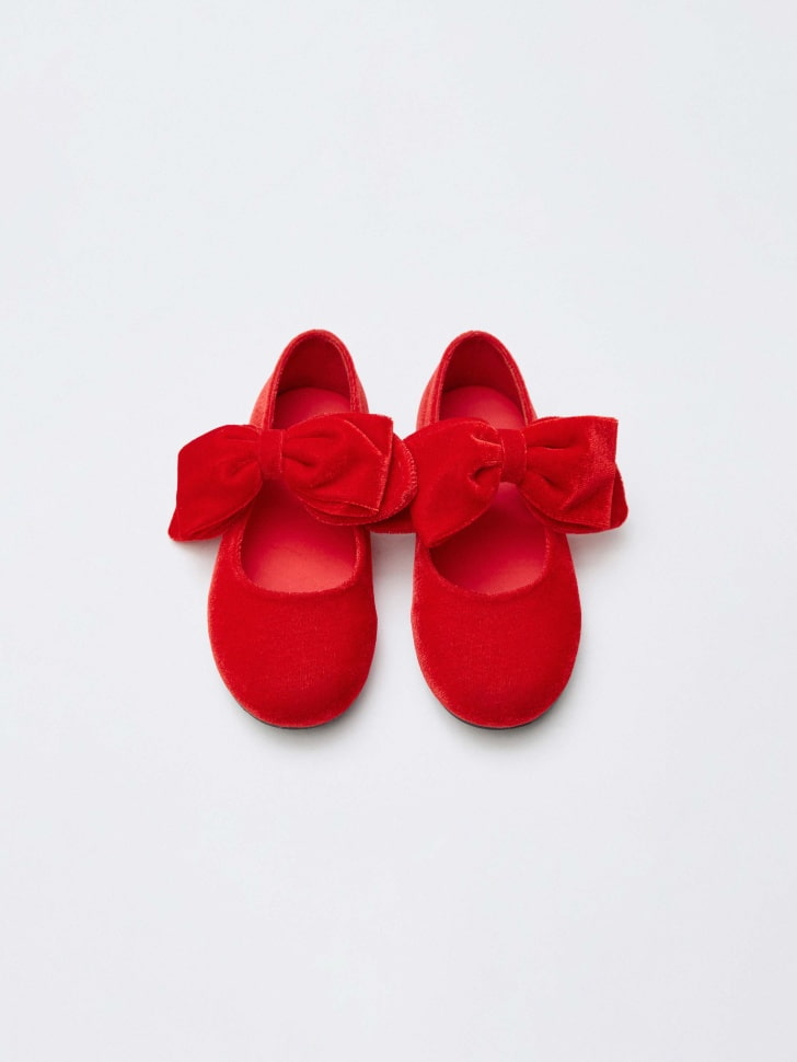 красные бархатные балетки с бантом для девочек 4610517210760 по акции
