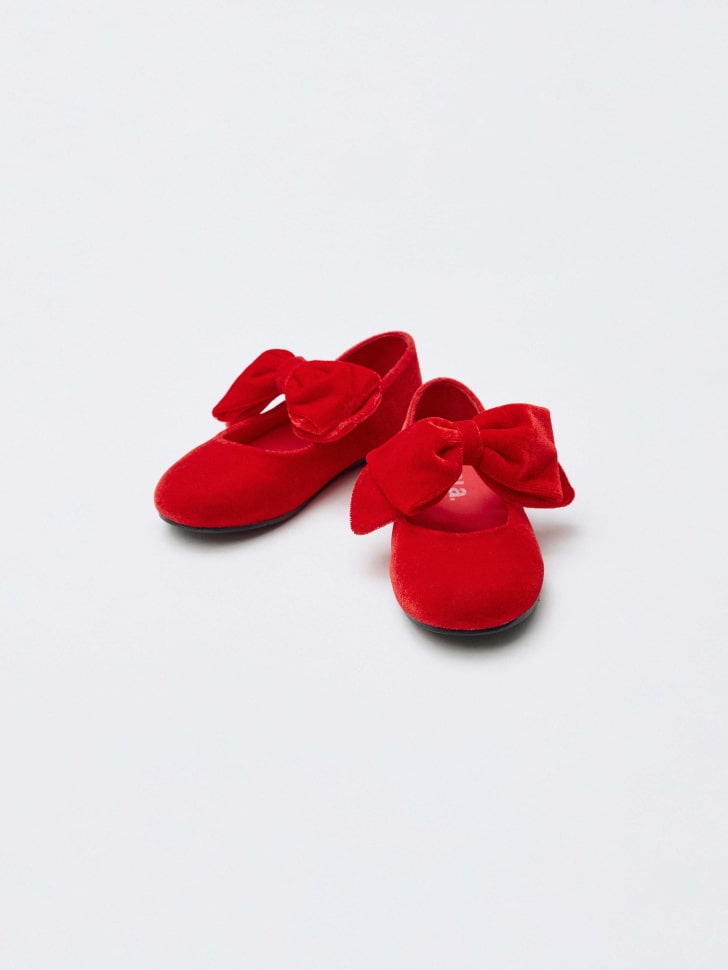 красные бархатные балетки с бантом для девочек 4610517210760 по низкой цене