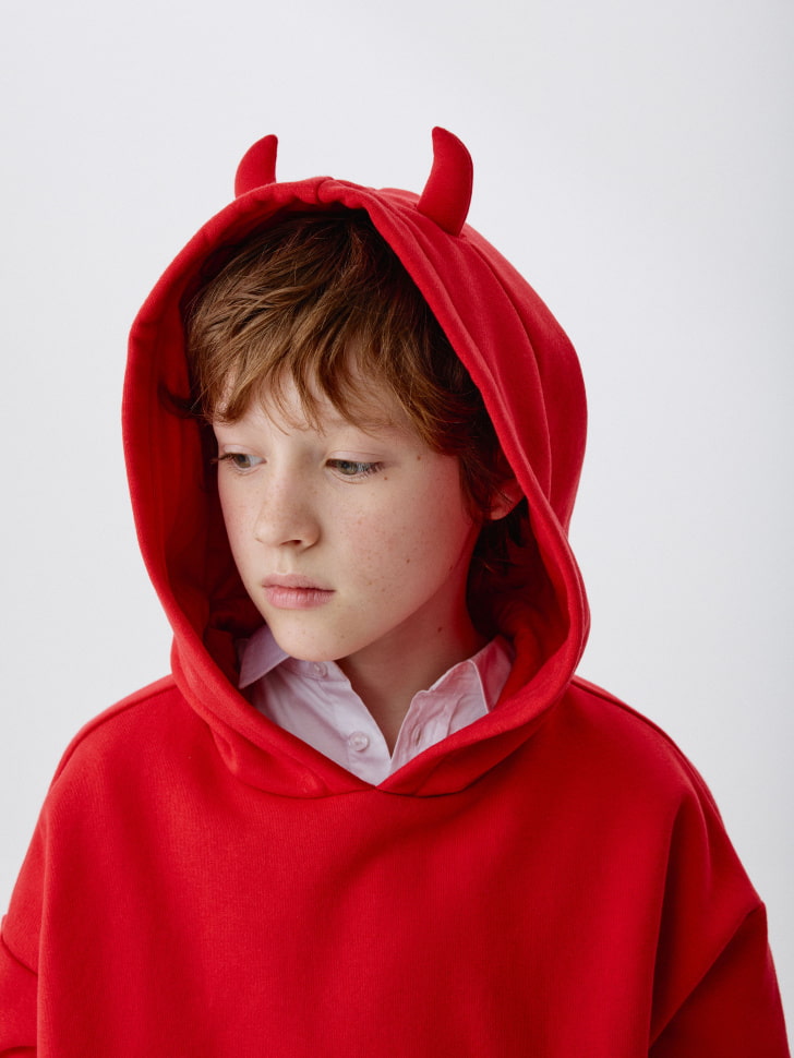 новогоднее худи с рожками на капюшоне для мальчиков 4610517010827 фотография