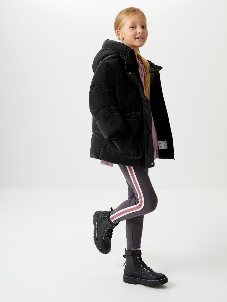 Короткая стеганая куртка с бархатным эффектом для девочек (черный, 134/ 9-10 YEARS) от Sela