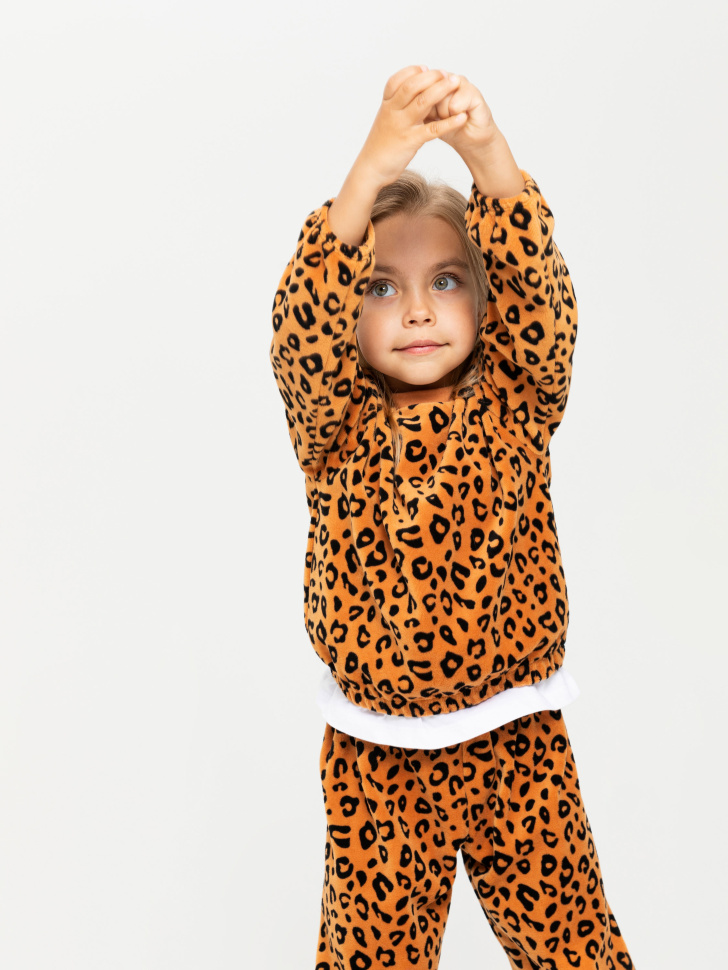 Свитшот с леопардовым принтом для девочек (коричневый, 92/ 2-3 YEARS) sela 4603375109758 - фото 1