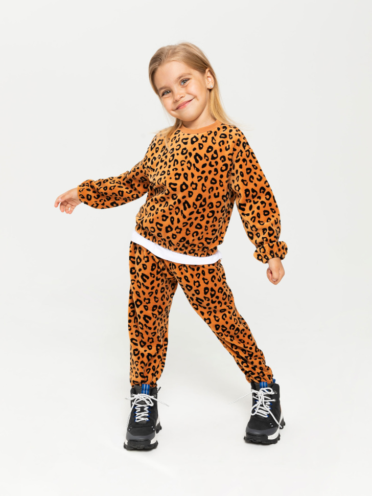 Свитшот с леопардовым принтом для девочек (коричневый, 92/ 2-3 YEARS) sela 4603375109758 - фото 2