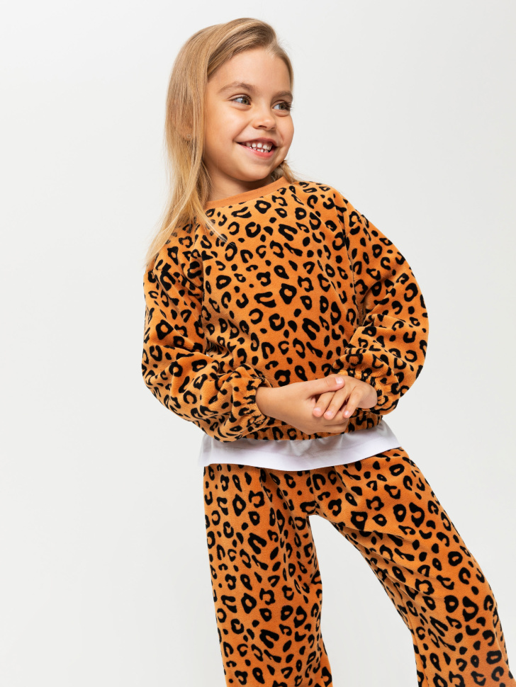 Свитшот с леопардовым принтом для девочек (коричневый, 92/ 2-3 YEARS) sela 4603375109758 - фото 3