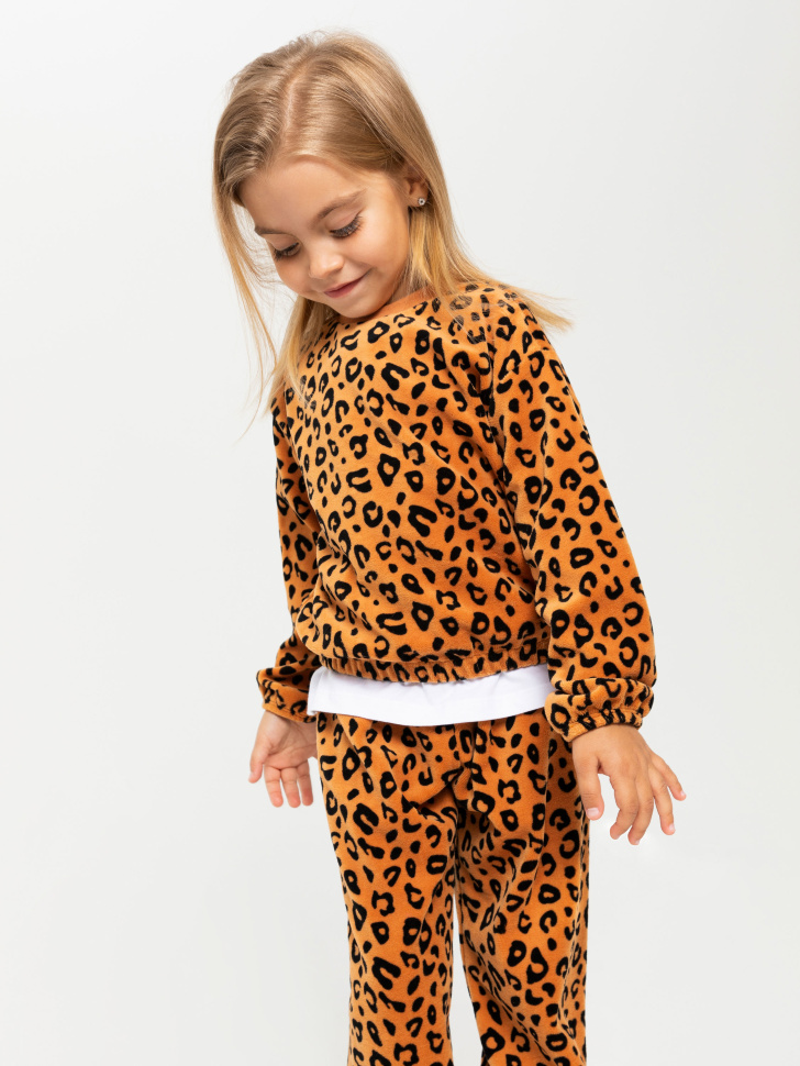 Свитшот с леопардовым принтом для девочек (коричневый, 92/ 2-3 YEARS) sela 4603375109758 - фото 5