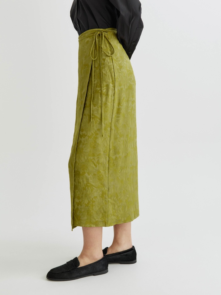 юбка миди на запах из жаккардовой ткани из россии вид сбоку