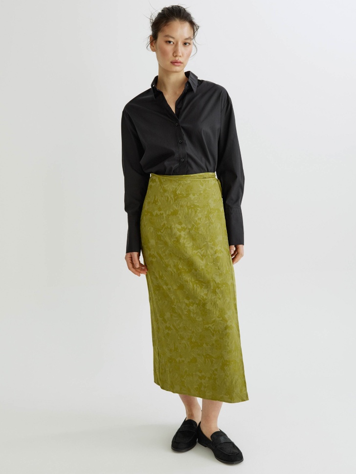 юбка миди на запах из жаккардовой ткани из вискозы спереди