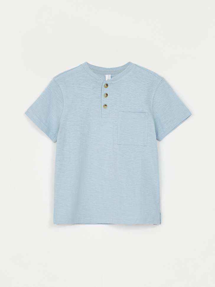 Базовая футболка на пуговицах для мальчиков (голубой, 104)