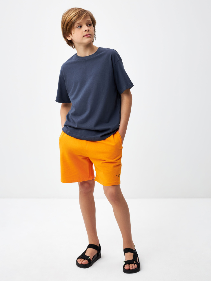 Трикотажные шорты с принтом для мальчиков (оранжевый, 128) sela 4680168589201 - фото 1