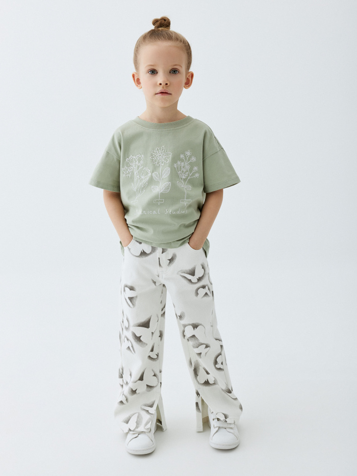 

Джинсы Wide leg с принтом для девочек