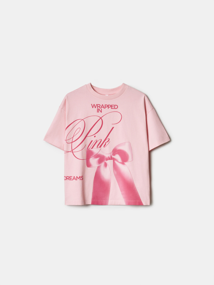 Футболка оверсайз Sela с принтом, розовый, арт. 43392