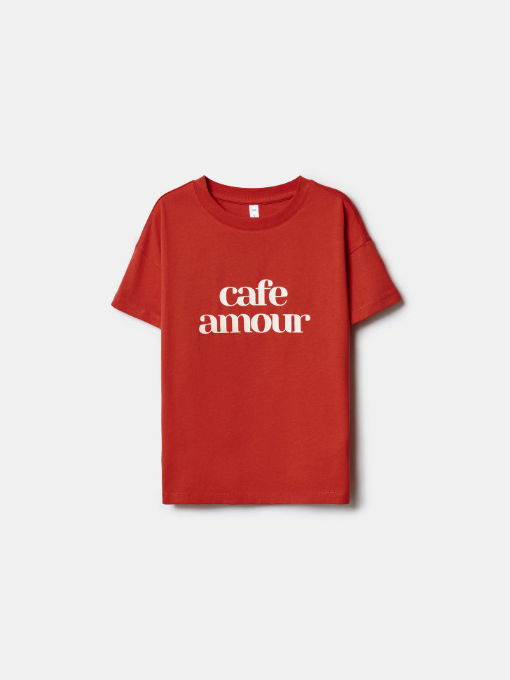 Футболка оверсайз Sela с принтом Cafe Amour, красный, арт. 52237
