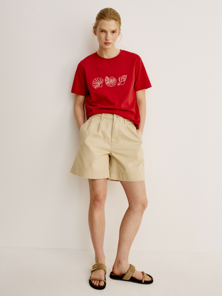 Широкие джинсовые шорты Sela с высокой посадкой, бежевый, арт. 52085