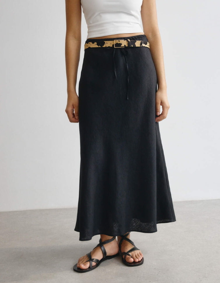 Юбка макси SELA из льна, черный, арт. 38275