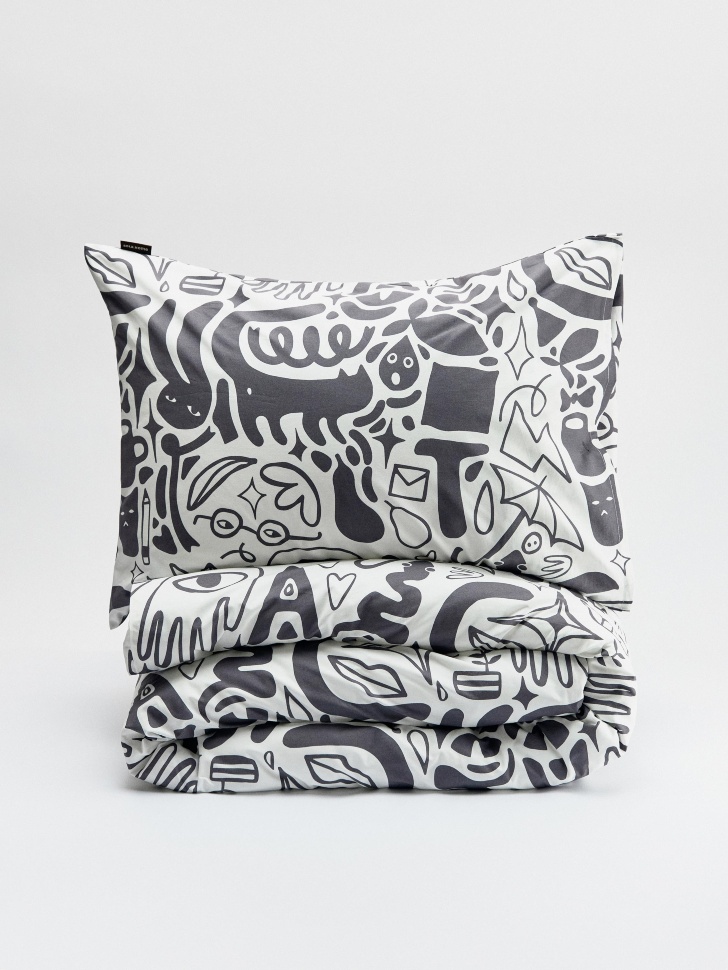 Комплект постельного белья 1,5 спальный, белый, темно-серый, арт. 16953