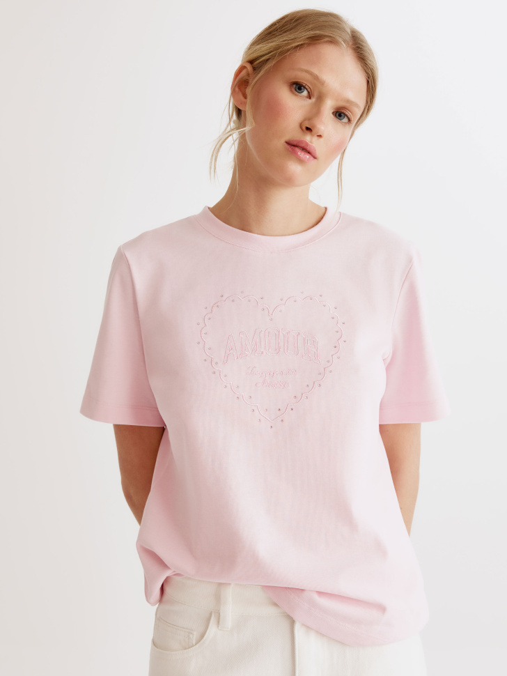 футболка с вышивкой и стразами 4610517491992 фотография