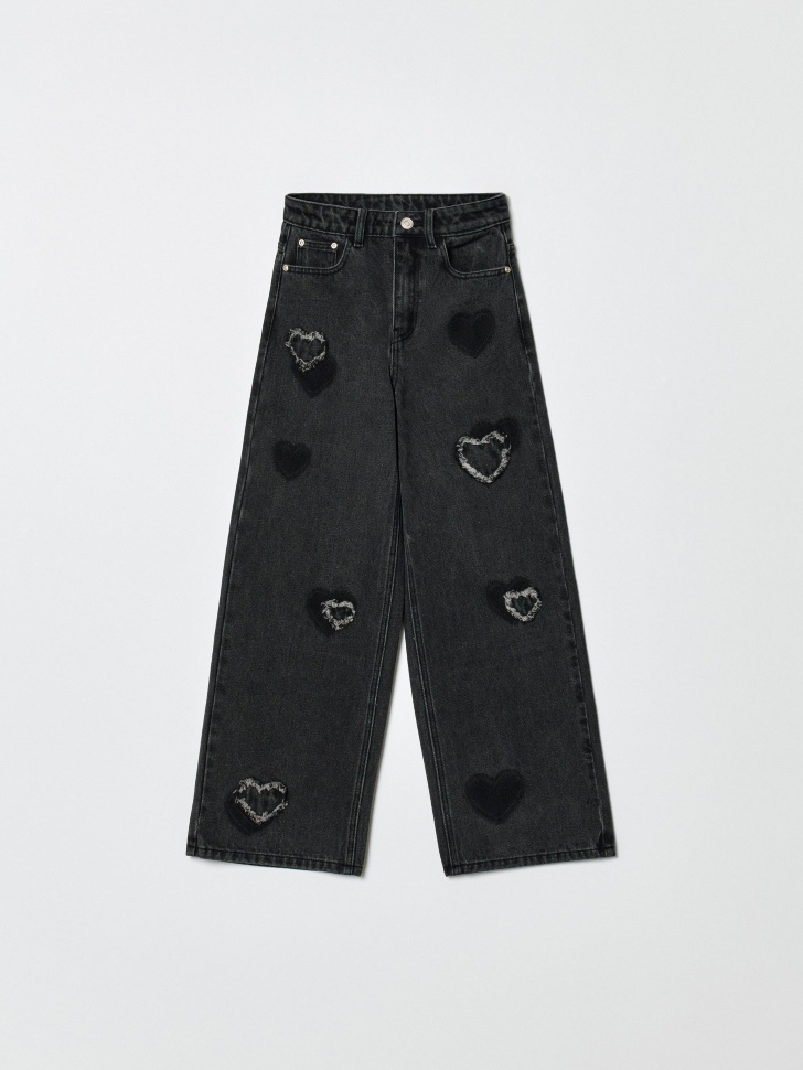 широкие джинсы с аппликацией для девочек 4610517105394 фотография