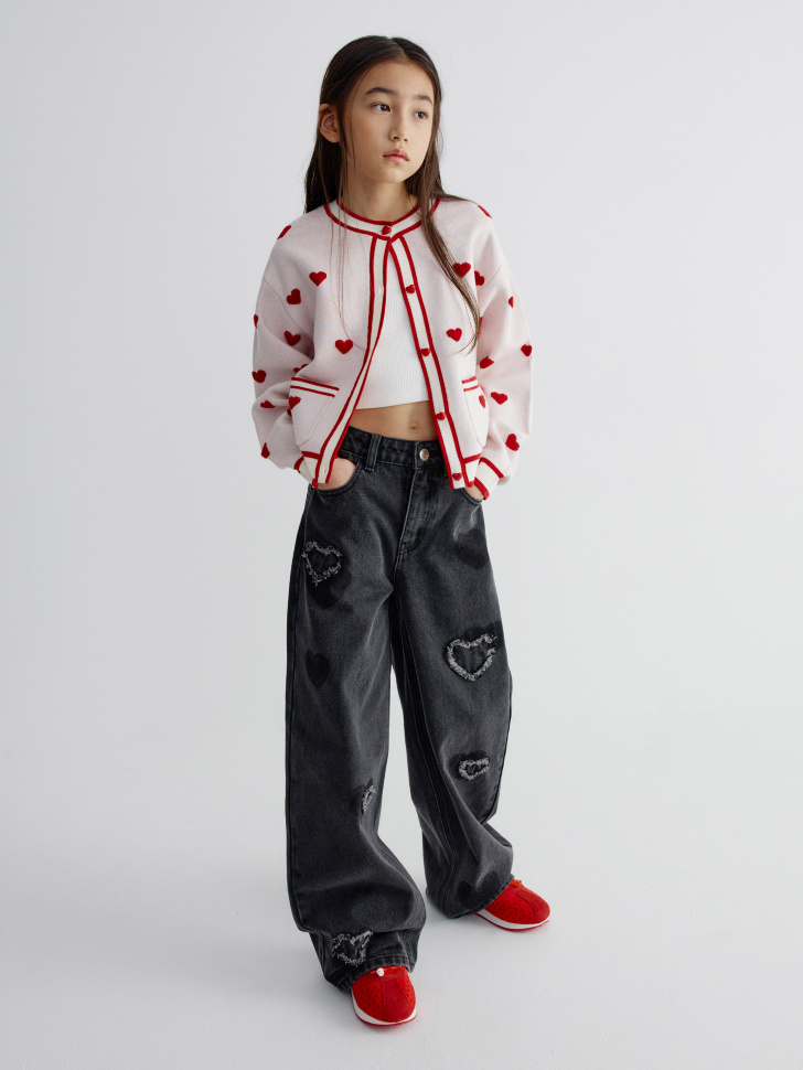 

Широкие джинсы с аппликацией для девочек, SL6802051403