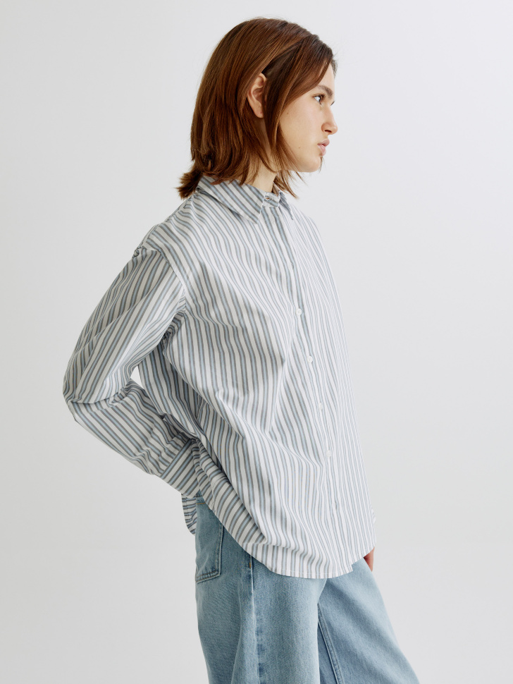 рубашка оверсайз из 100% хлопка в полоску по цене 2999 руб вид справа