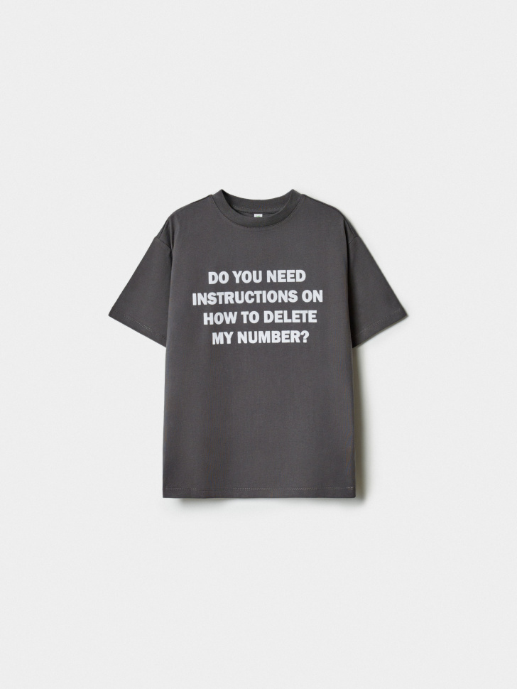 Футболка оверсайз SELA для девочек с принтом, серый, арт. 41701