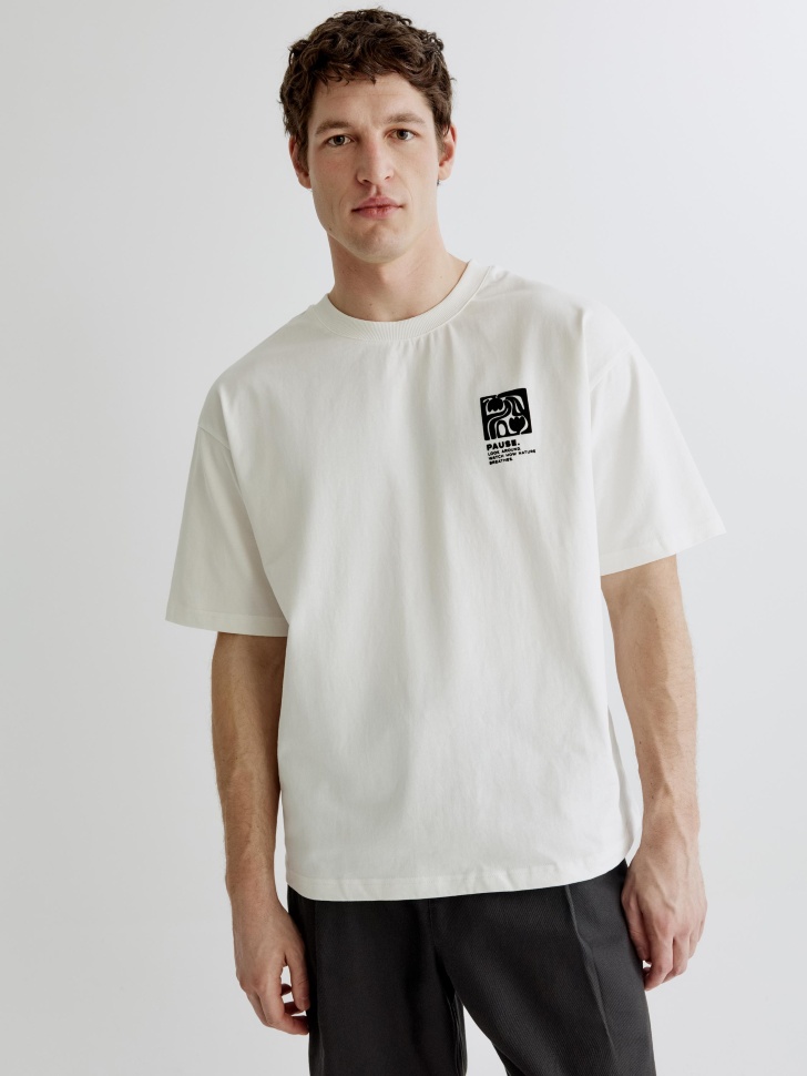 Футболка Sela Oversize fit с принтом, бежевый, арт. 41821