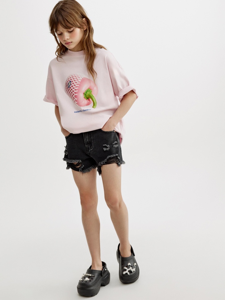 Рваные джинсовые шорты Sela, черный, арт. 53670