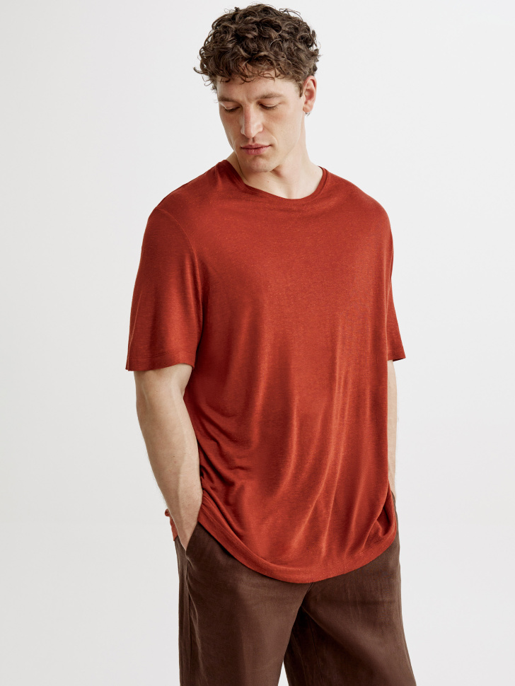 Футболка Sela прямая из льна, красный, арт. 54853