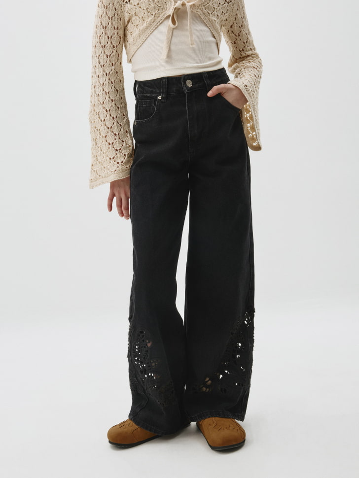 

Джинсы Wide Leg с аппликацией для девочек