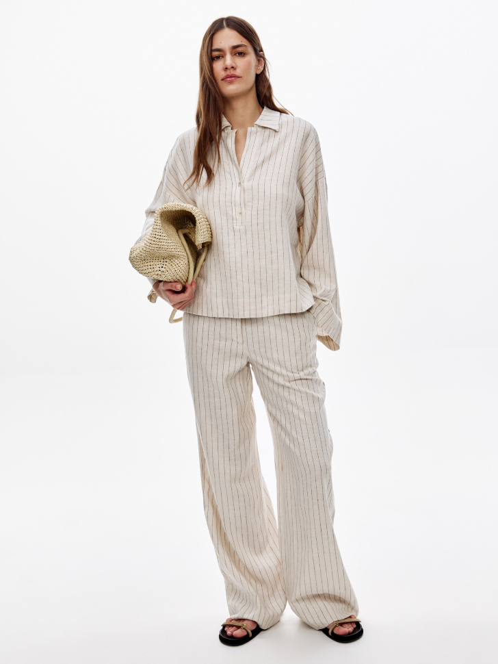 Свободные брюки SELA из смесового льна, бежевый, арт. 52393