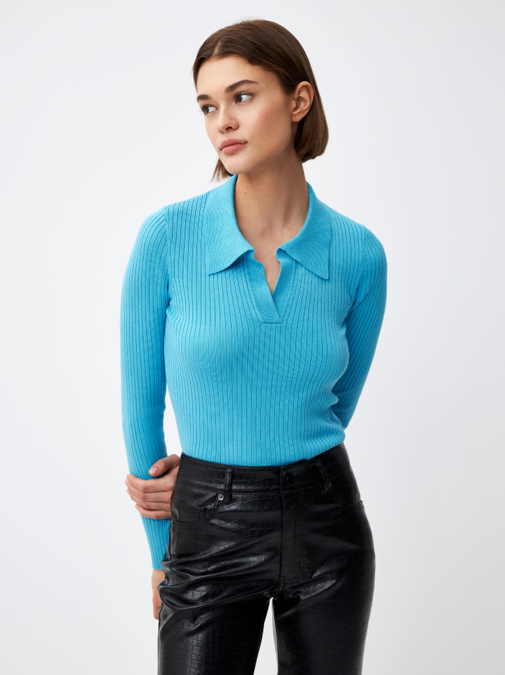 

Вязаное поло в рубчик