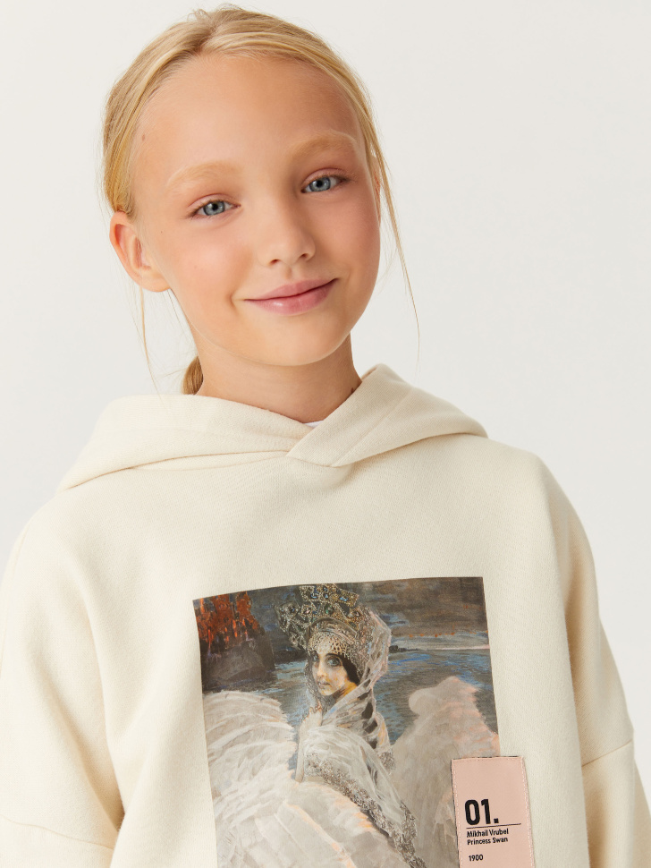 Худи с принтом для девочек из коллекции «Третьяковская галерея» (белый, 146/ 11-12 YEARS)