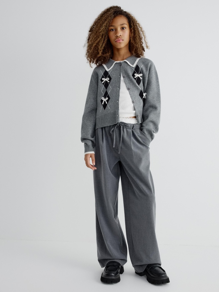 широкие брюки с двойным поясом для девочек 4610517072085 фотография