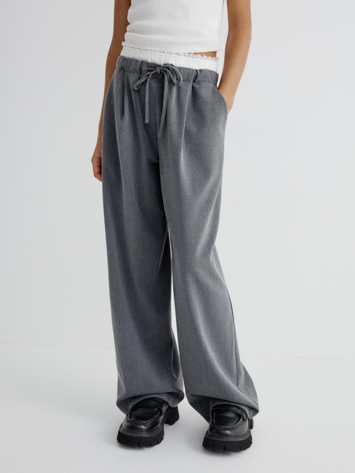 широкие брюки с двойным поясом для девочек 4610517072085 по акции