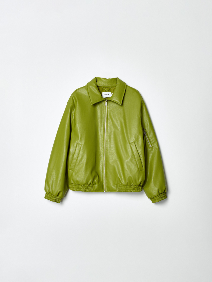 Бомбер SELA утепленный из искусственной кожи, зеленый, арт. 35746