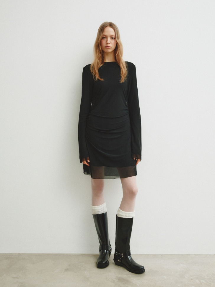 многослойное платье из сетки и трикотажа из линейки  young 4610517649799 фотография