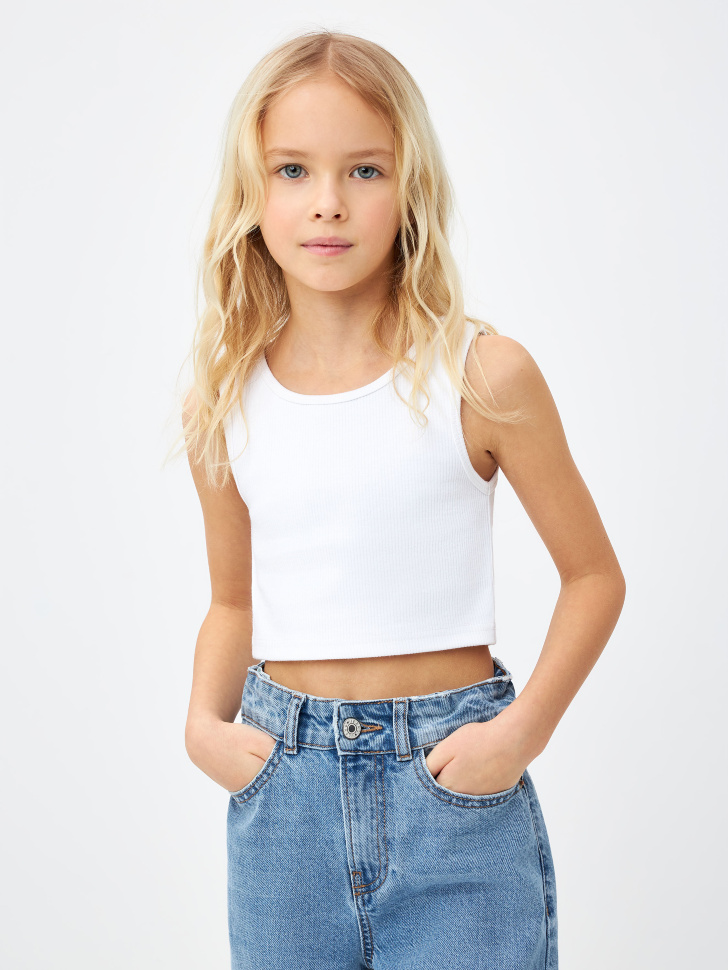 Укороченный топ для девочек (белый, 122)
