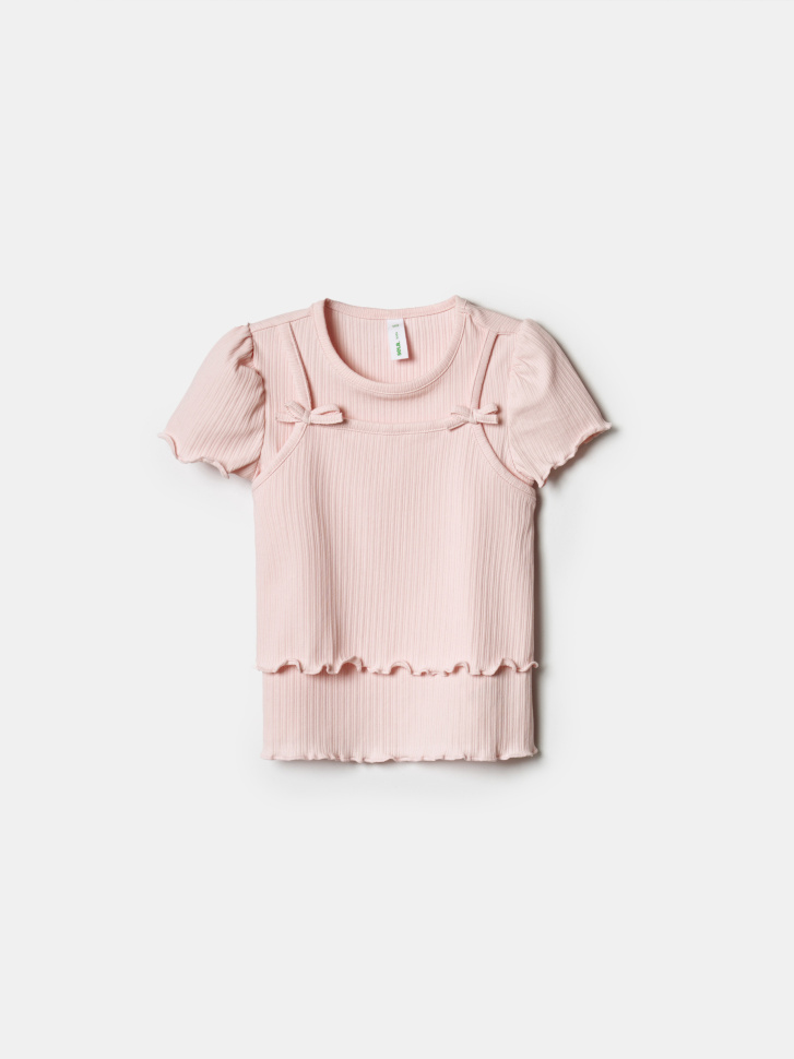 Футболка SELA с многослойным дизайном для девочек, розовый, арт. 42032