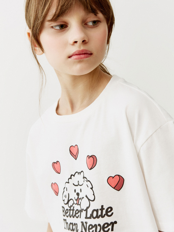 пижама с принтом для девочек из хлопка спереди