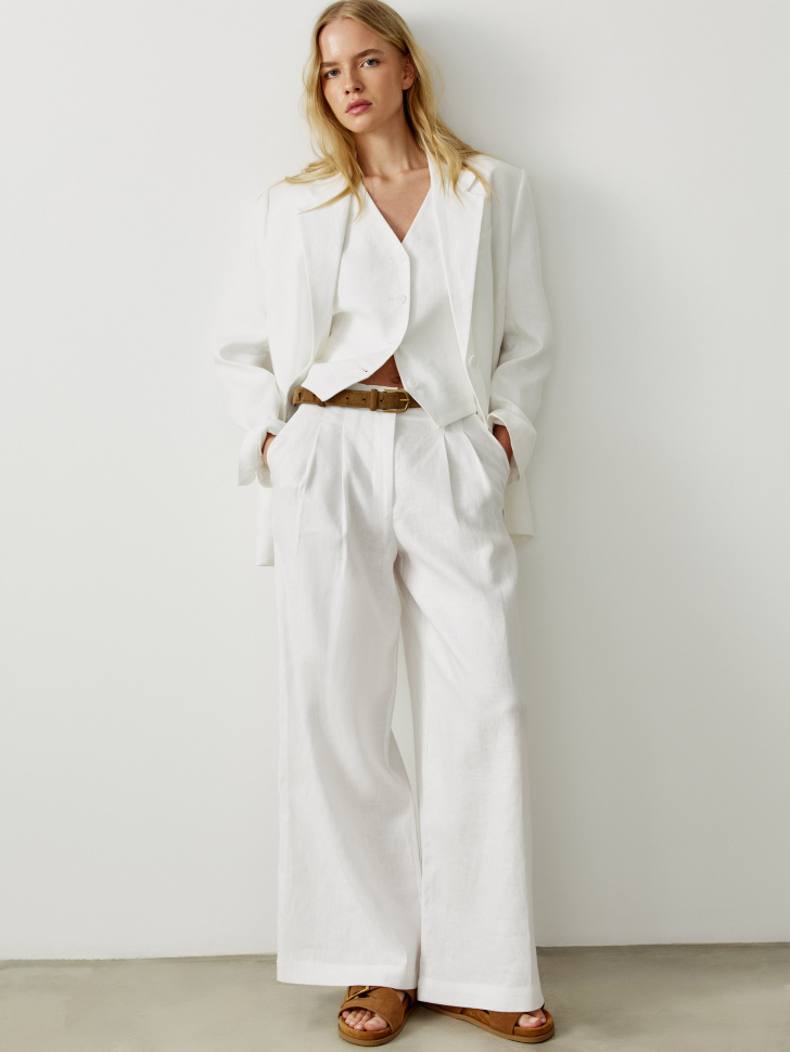 Широкие льняные брюки Sela, белый, арт. 52371