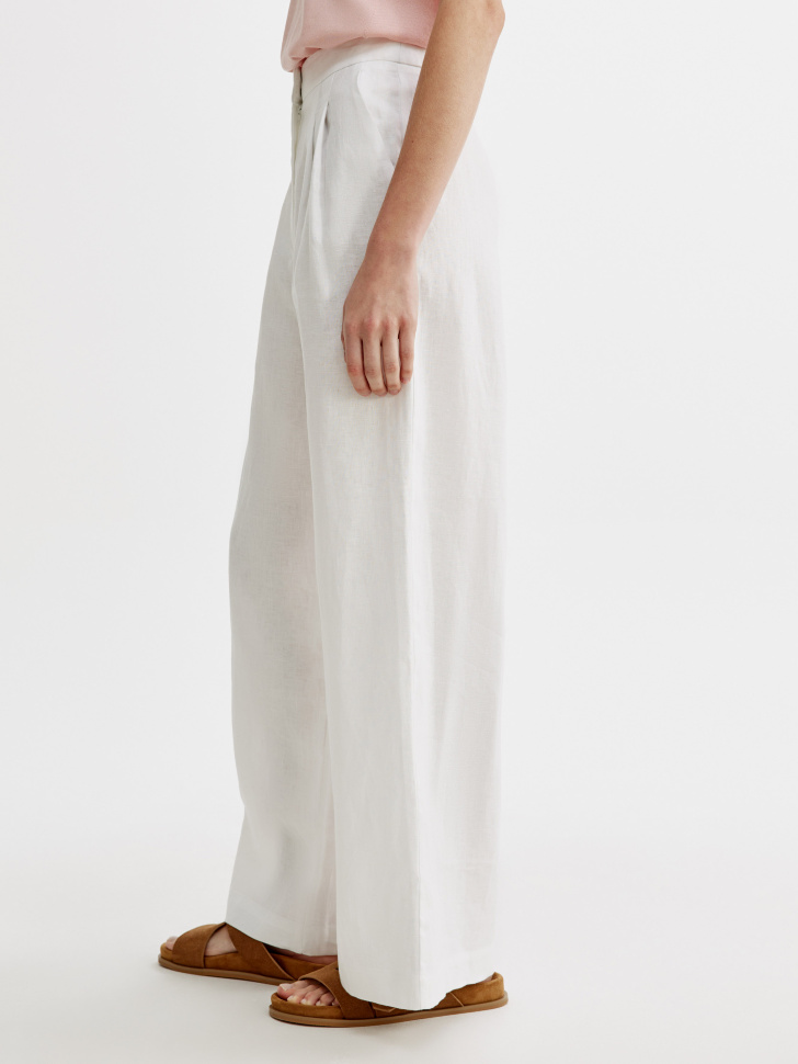 широкие брюки из льна премиум качества из льна спереди