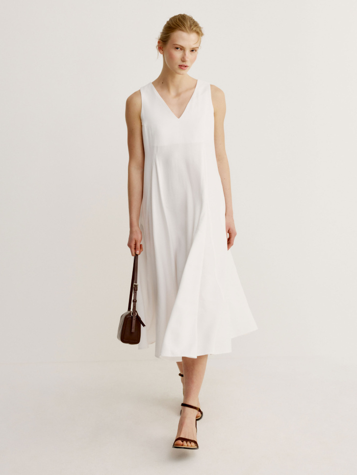 Платье миди Sela из смесовой вискозы со льном, белый, арт. 52695