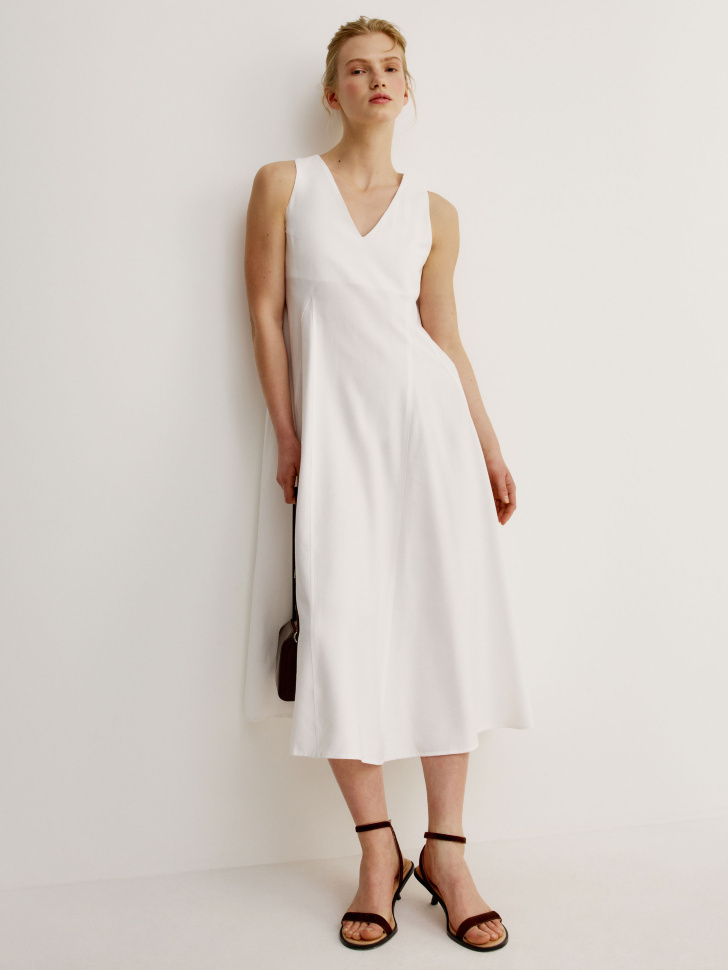 платье миди из смесовой вискозы со льном из россии вид сбоку