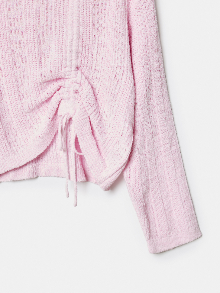 вязаный джемпер с утяжкой для девочек из хлопка спереди