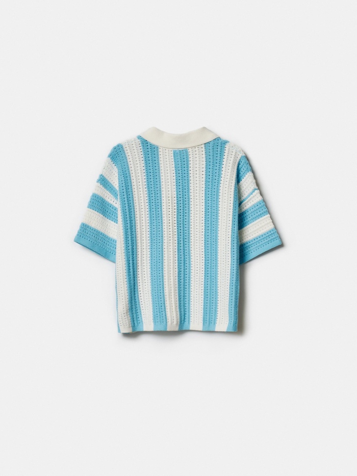 вязаная рубашка кроше в полоску для девочек из россии вид сбоку