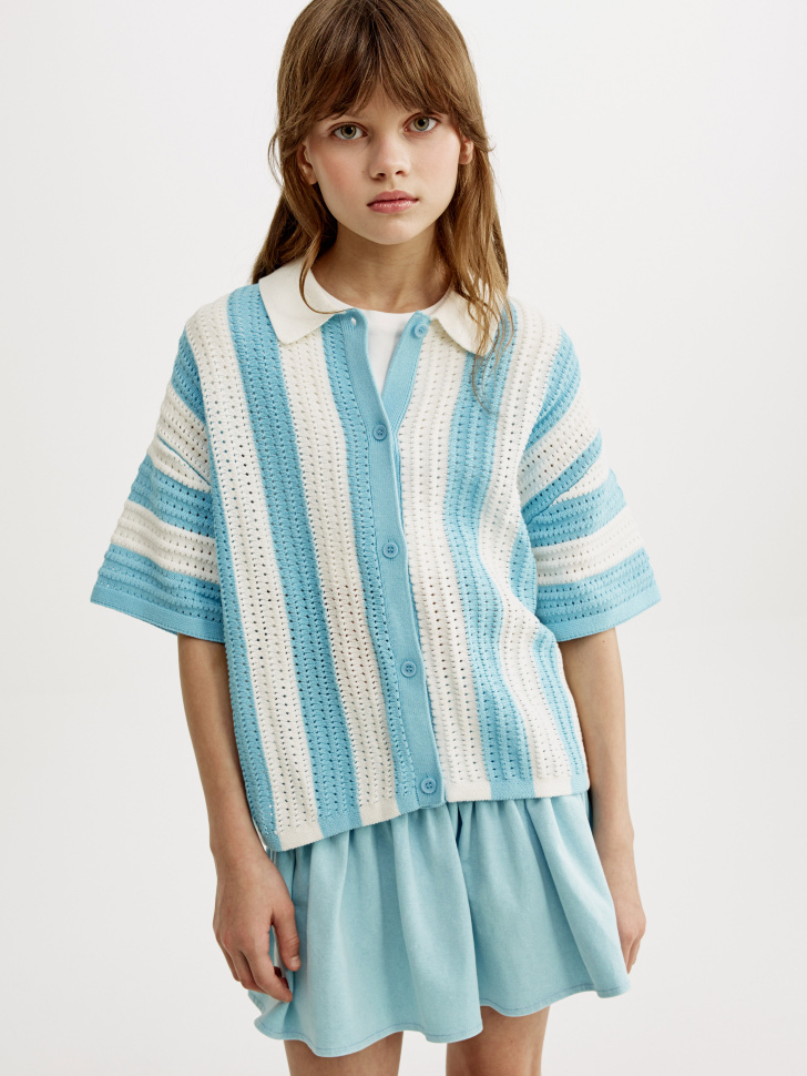 вязаная рубашка кроше в полоску для девочек 4610517913012 фотография