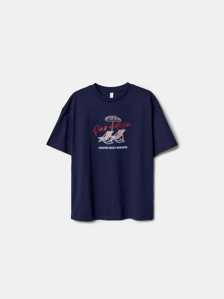 Футболка оверсайз Sela с принтом, синий, арт. 52069