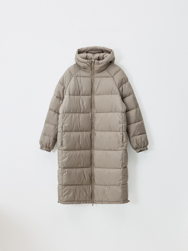 базовое стеганое пальто с капюшоном из китайской крапивы спереди