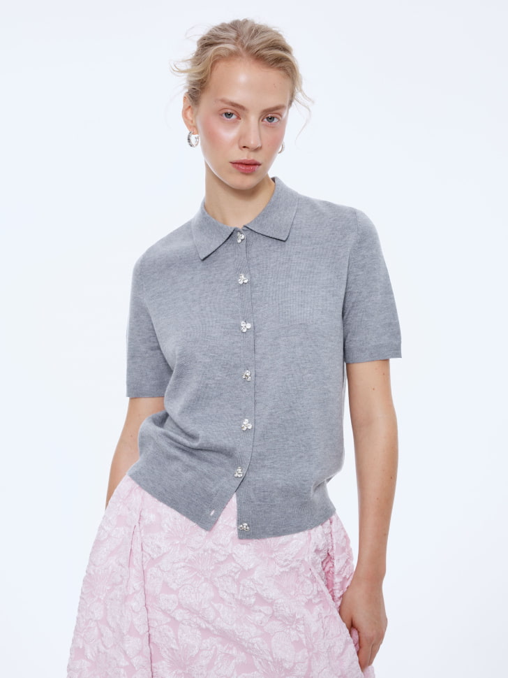 

Вязаный джемпер-поло с пуговицами из страз, SL5812010604