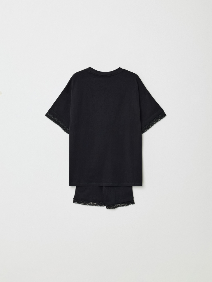 пижама с принтом и кружевом для девочек от бренда sela вид слева