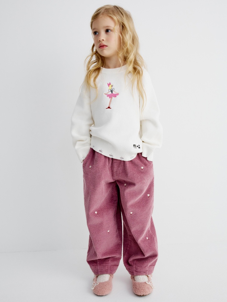 вельветовые брюки с вышивкой для девочек 4610517097323 фотография